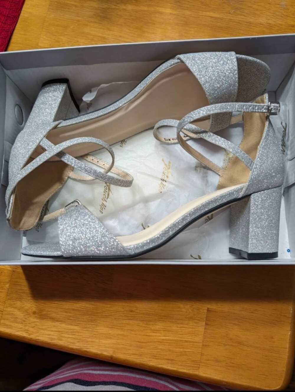 Touch Ups Silver Glitter Block Heel Sandals